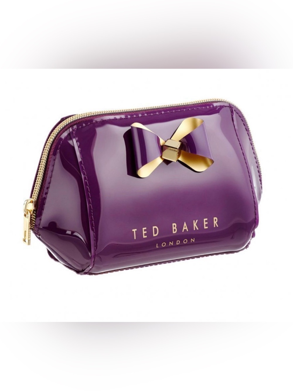 Ted Baker Mini Purple Patent Trapeze Bow Coin Cosmetic Bag
